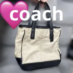 人気⭐︎COACH 本革と布ベージュ/黒 ハンドバッグ高さ38㌢（25）×24×9