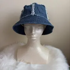 ダークブルー バケットハット デニム フリンジ