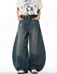 メンズ バギーパンツ ヴィンテージ加工 デニム y2k似