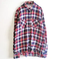 ジェムボニー　シャツ　前開き　ラウンドヘム　赤　青　チェック柄　トップス　羽織り