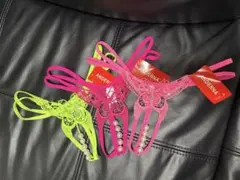 バタフライ 刺繍 パール付き Tバック 3枚セット