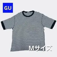 【GU】5分袖 ボーダー ワッフルT Mサイズ ネイビーホワイト ボーダーのサムネイル