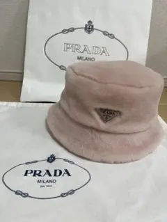 PRADA シープファー ピンク M ファー 帽子 バケット ハット