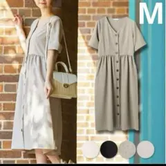 ワンピース レディース ロング 半袖 羽織 Vネック ボタン 夏 M ハニーズ