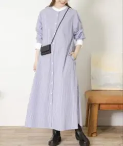 美品　ストライプシャツワンピース　サニーレーベル　ブルー