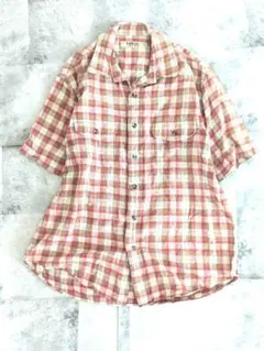 90s KANSAI JEANS 両胸ポケット チェック半袖シャツ 레트로 헌 옷
