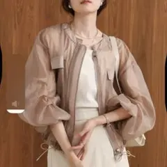 【美品】Bab ドロストシアーブルゾン　ベージュ　透け感アウター　ライトアウター