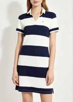TOMMY HILFIGER ボーダーポロワンピース 紺×白 Sサイズのサムネイル