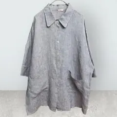 hira リネン ストライプ ビッグシルエット シャツ 羽織り L～LL相当