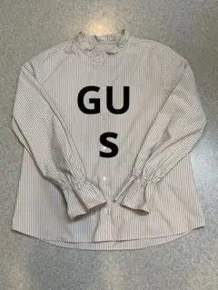 GU ストライプ柄 フリルネック長袖シャツ Sサイズ