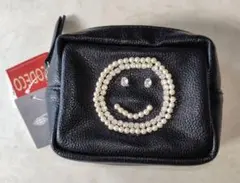 ECODECO ニコちゃんマーク黒レザーポーチ