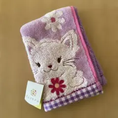 猫と花の刺繍タオルハンカチ
