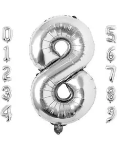 (8：シルバー)数字 40インチ 大きい バースデーバルーン 約90cm
