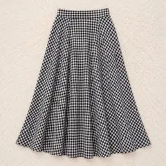 ✨美品✨グラシア　ロングフレアスカート　ギンガムチェック柄　春夏　ブラック　Mのサムネイル
