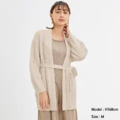 ケーブルベルテッドカーディガン M GU ケーブルニット
