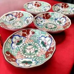 古伊万里　色絵　5寸皿　5客セット　角富銘　骨董 fit=scale-down,w=1200