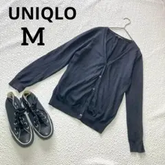 UNIQLO 黒 M 長袖 カーディガン UVカット スーピマコットン Vネック