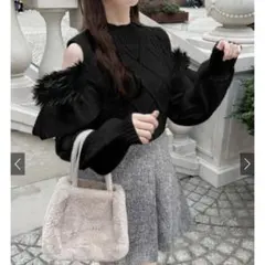 フェザーショルダーオープンニットトップス[tt012] ブラック