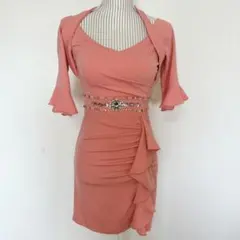 Andyフリル付きビジュータイトドレス ピンク