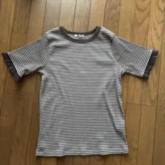 【美品】しまむら 田中里奈 mysaボーダー 半袖 Tシャツ ブラウン Mのサムネイル
