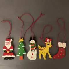 木製　クリスマスオーナメント 5個セット
