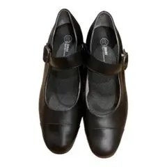 22.5cm EEE 幅広 日本製 ストラップパンプス 黒 ローヒール