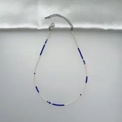 ビーズネックレス　チョーカー　アイボリー×ラピスブルー ハンドメイド