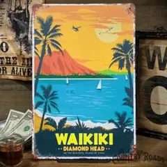 〖ブリキ看板〗ワイキキ ダイアモンドヘッド / ハワイ ビーチ /20x30のサムネイル