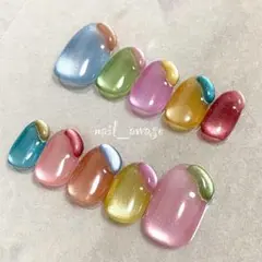 カラフル×ガラス玉［ネイルチップ］水光ネイル　マグネット　ぷっくり
