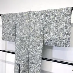 小紋　アンサンブル　アンティーク　単衣　身丈147　レース　着物　081ty