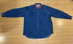 激レア 90s トミーヒルフィガー　2素材　チェック　デニムシャツ ポロスポーツ