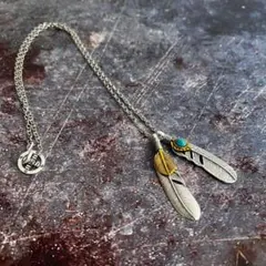 フェザーネックレス　アメカジ　ターコイズ　アメリカン　インディアン　2枚羽