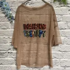 ZARA ザラ スパンコール シアー Tシャツ カジュアル 重ね着 ロゴ M