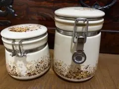 【10/11まで】陶器製 キャニスター 2個セット 花柄 密閉保存容器