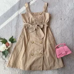 美品(M)ミニ丈ワンピース/ノースリーブ/キャミ/綿100%/コットン/ブラウン