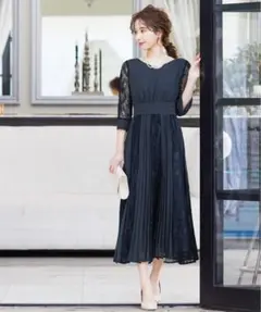 niana プリーツ×レース ワンピース