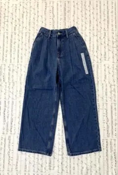 GU girls デニムツータックワイドパンツjr 65ブルー　S