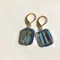 015 新色　一粒ビジュー　長方形　ブルーカーキ　ピアス　イヤリング　クリスタル