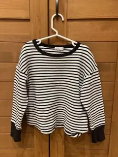 キッズ 長袖カットソー 130 白黒ボーダー