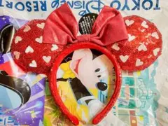 ディズニー カチューシャ スパンコール ハート レッド 赤 ミニー②