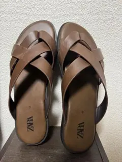 ZARA ブラウン クロスストラップサンダル 43
