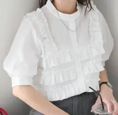 R*O様 タグ付き フリルビスチェドッキング風パフスリーブブラウス