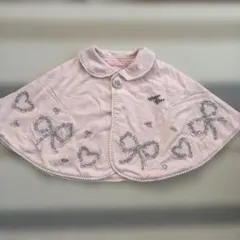 mezzo piano リボン柄 フリル ポンチョ ピンク
