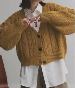 ad thie パフスリーブ Vネック カーディガン マスタード