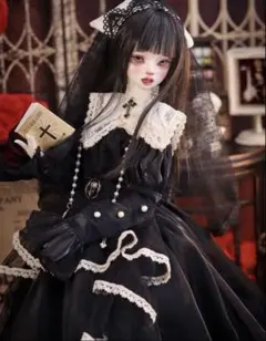 BJD　MDD　ドール服　修道服　シスター ドレス 黒 7点セット