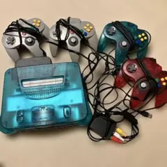 NINTENDO64 本体 クリアブルー コントローラー4個