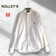 ノーリーズ ラウンドカラー 長袖シャツ M ホワイト 綿100% ワンポイント