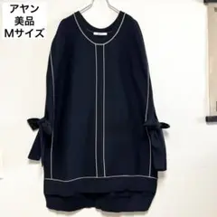 ayane アヤン　ネイビー ニットベスト リボン付 オーバーサイズ　Ｍサイズ