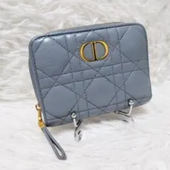 レア美品✨ディオール◇カロカナージュ二つ折り財布　ゴールド金具ブルーグレー