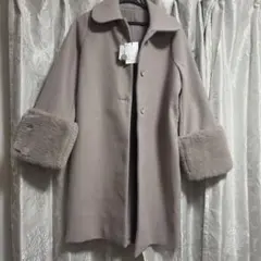 GRLファー付きグレーウールコート